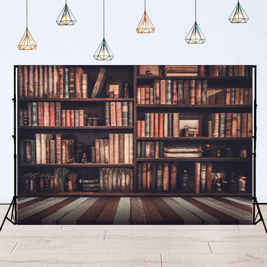 Vintage Bookshelf Photography Background School Study Library Books Photo Backdrop SBH0104