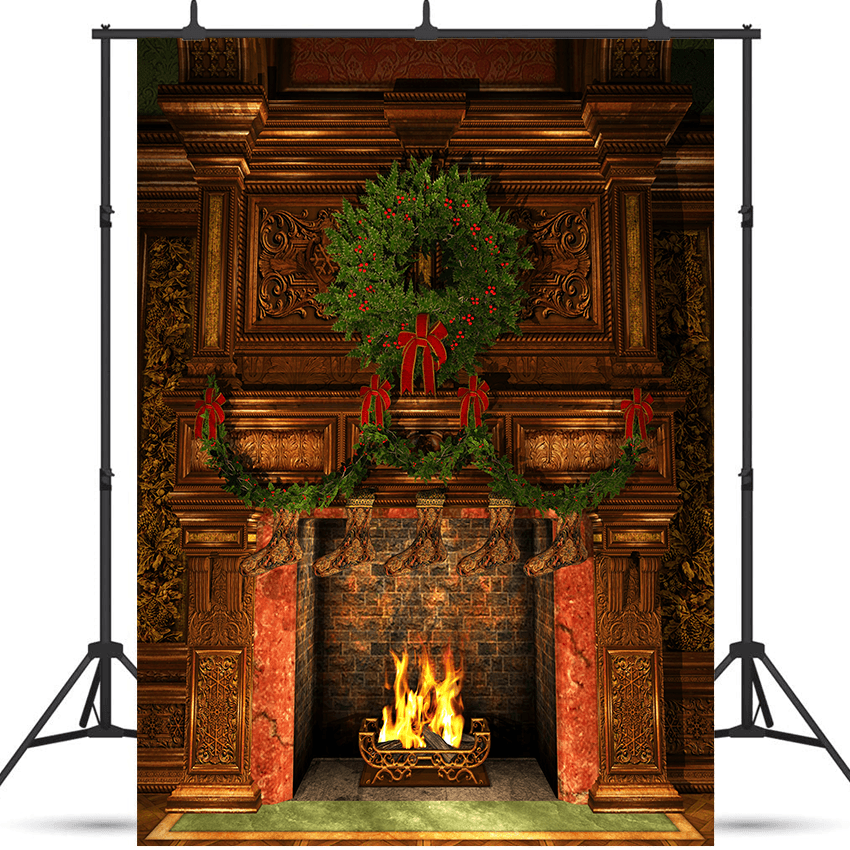 New Arrival-Fireplace Decorated Christmas Holly Wreath Garland Backdrop SBH0215