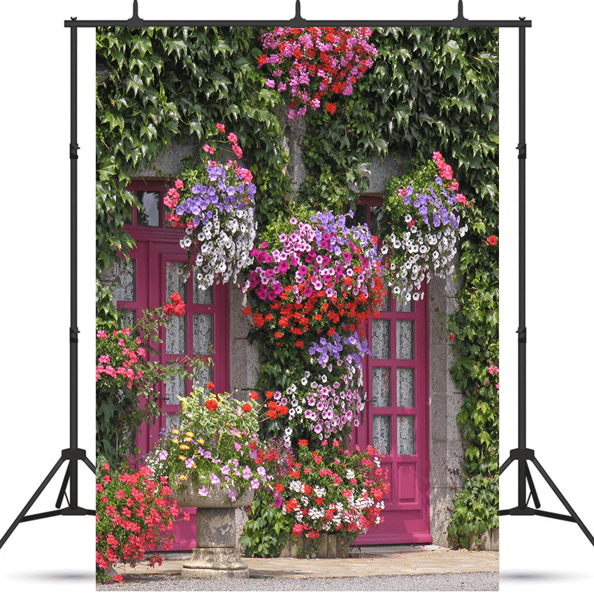 House With Flowers Backdrop for Spring Photography SBH0360