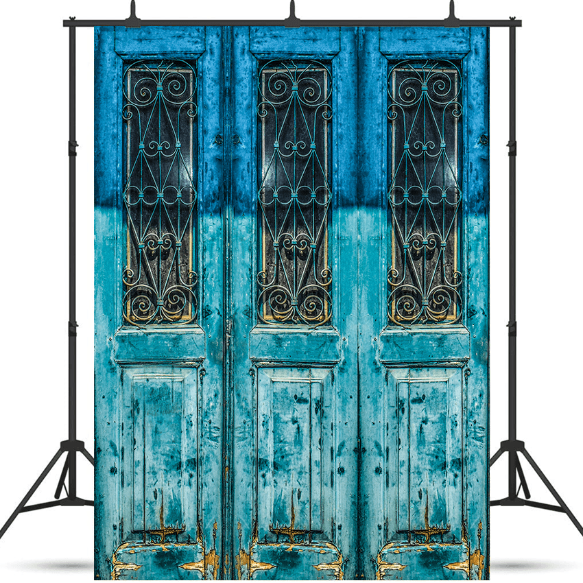 Antique Weathered Blue Door Backdrop for Photo SBH0438