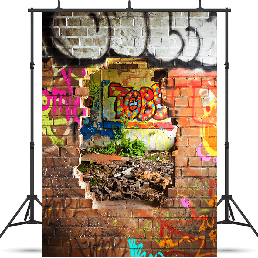 Multicolored Graffiti Brick Wall Photography Backdrop SBH0567
