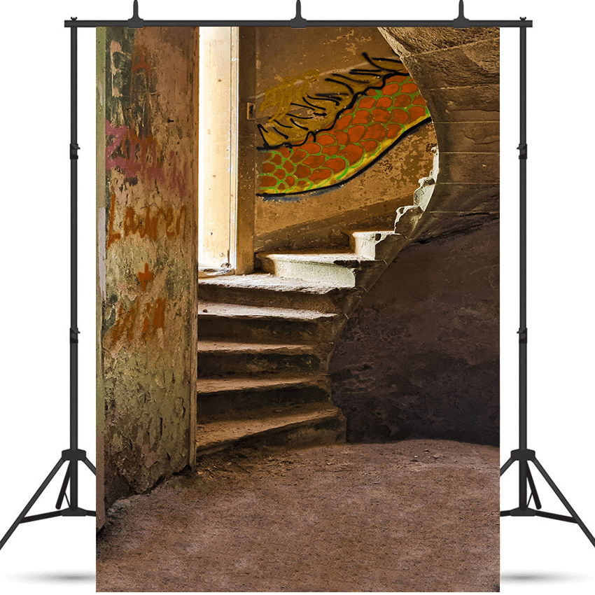 Stairs Decay Abandoned Fabric Backdrop for Photo SBH0700