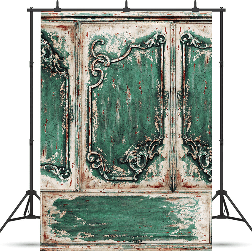 Rustic Distressed Green Ornate Panel Photography Background SBH0745