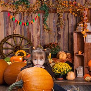 Pumpkin decoration Wood Wall Photography Backdrop for Thanksgiving