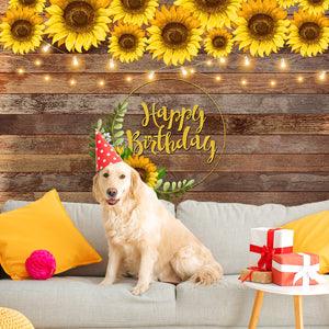 Sunflower Decoration Wood Texture Photography Backdrop for Happy Birthday