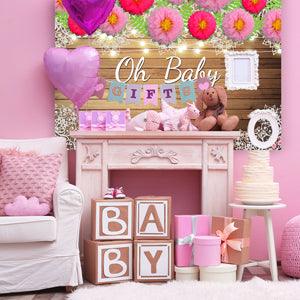 Peony Flower Romantic Wood Texture Baby Shower Backdrop for Photography