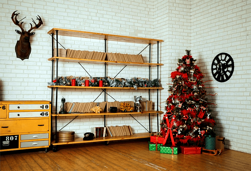 Shelf Brick Wall Christmas Festival Backdrop Photography