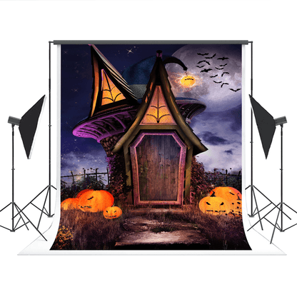 Magic House Purple Pumpkin Halloween Photography Backdrop for Party