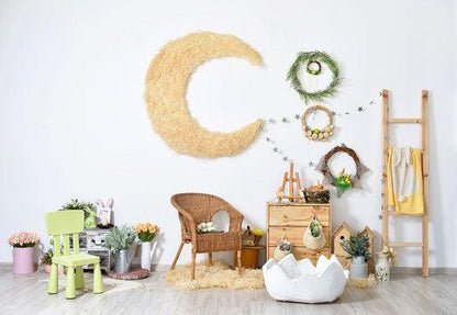 Happy Easter Cartoon Straw Moon Backdrops for Baby Show