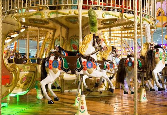 Cartoon Golden Merry-Go-Round Backdrop for Baby Show Photography