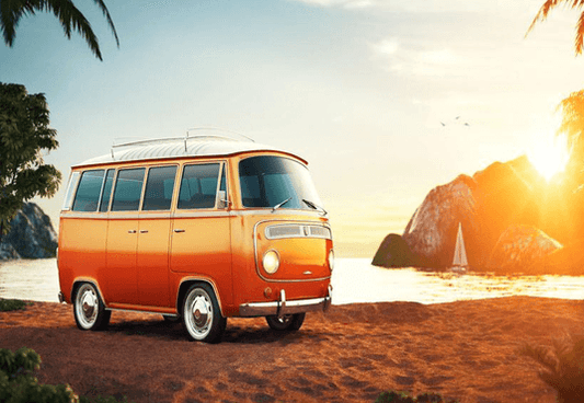 Seaside Yellow Car and Beach Backdrop for Photography