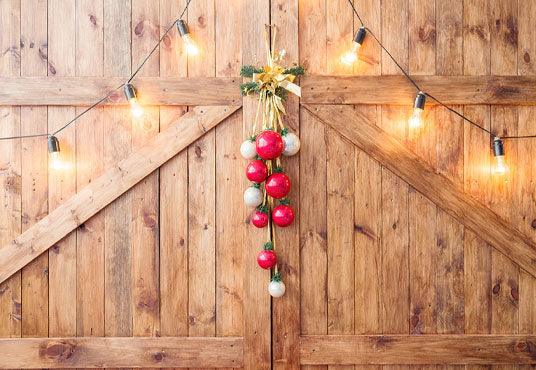Wood Barn Bright Light Red Bell Backdrops