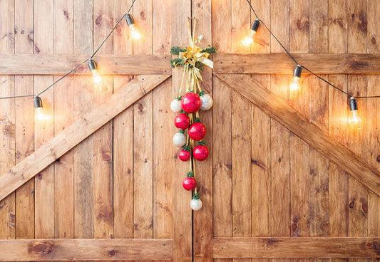 Wood Barn Bright Light Red Bell Backdrops