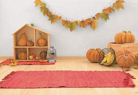 Maple Leaf Wood Floor Pumpkin Autumn Backdrop