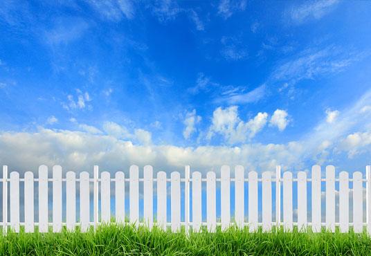 Blue Sky White Fence Cloud Spring Green Grass Backdrop for Easter