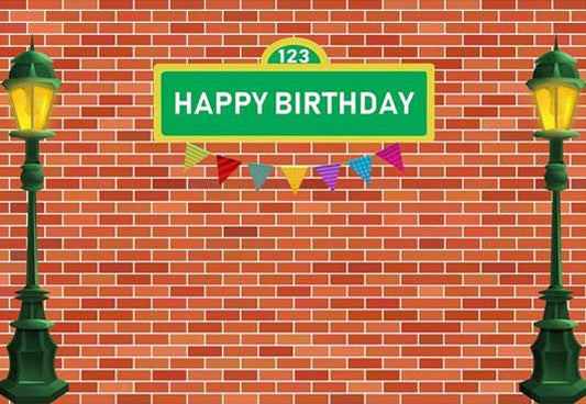Red Brick Wall Happy Birthday Backdrop  for Baby Shower Table Banner