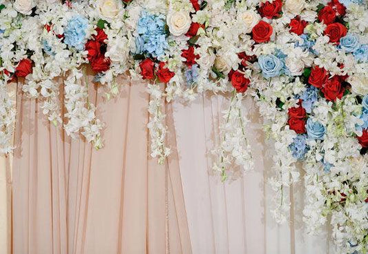 Red and blue Floral Curtain Backdrop Photography Backdrops for Pictures Newborn Birthday Wedding Party Decoration