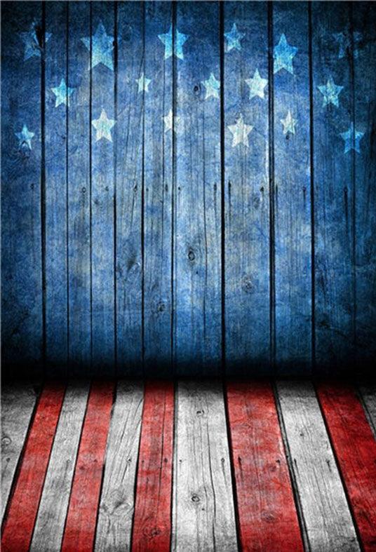 Blue America Flag Wooden Floor Backdrop for Photography