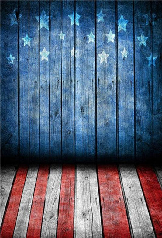 Blue America Flag Wooden Floor Backdrop for Photography