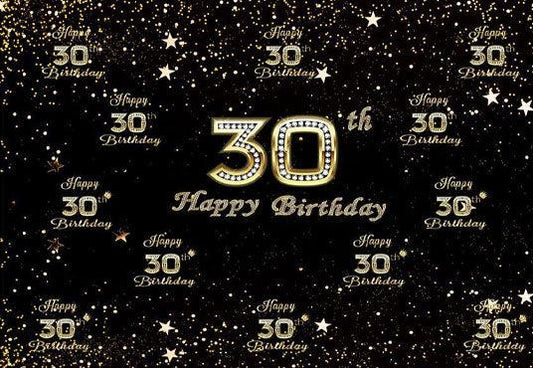 30th Diamond Happy Birthday Gold Star Backdrop for Party