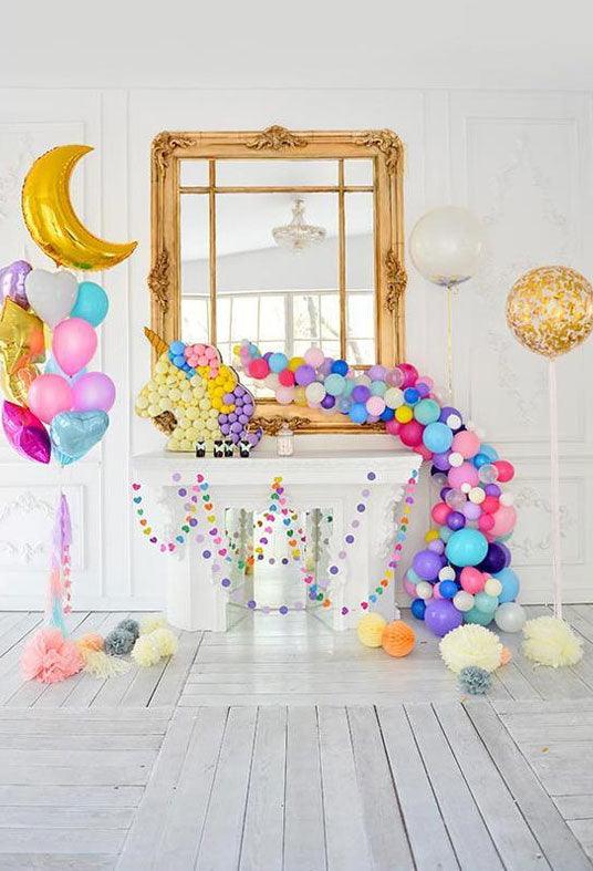 Colorful Balloons Golden Window Moon for 1st Cake Smash Backdrop Photography