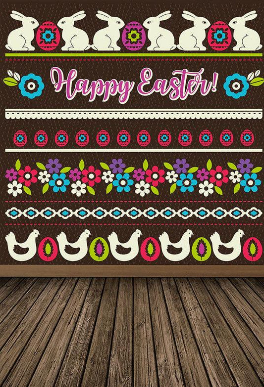 Cartoon Dark Happy Easter Wooden Floor Backdrops for Picture