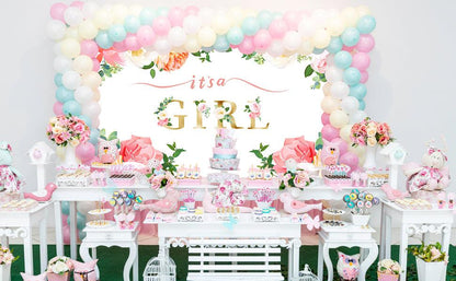 Flower  Decoration Girl Photography Backdrop for Birthday Baby Shower