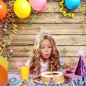 Colorful Balloon Streamers Wood Photography Backdrops  Photo Background for Happy Birthday Party