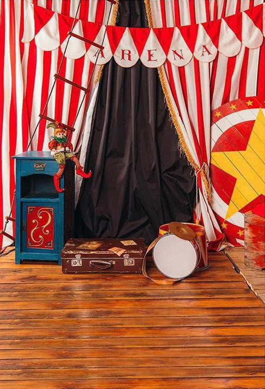 Red And White Strips Arena Wood Floor Photography Backdrop