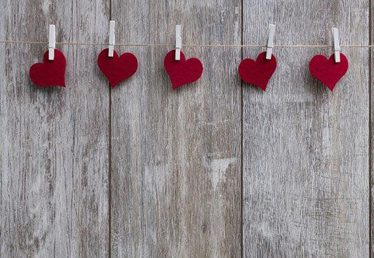 Grey Vintage Wood Wall Red Heart Backdrops
