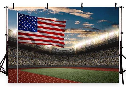 Stadium Hanging American Flag  Backdrop Football Field Photography Background