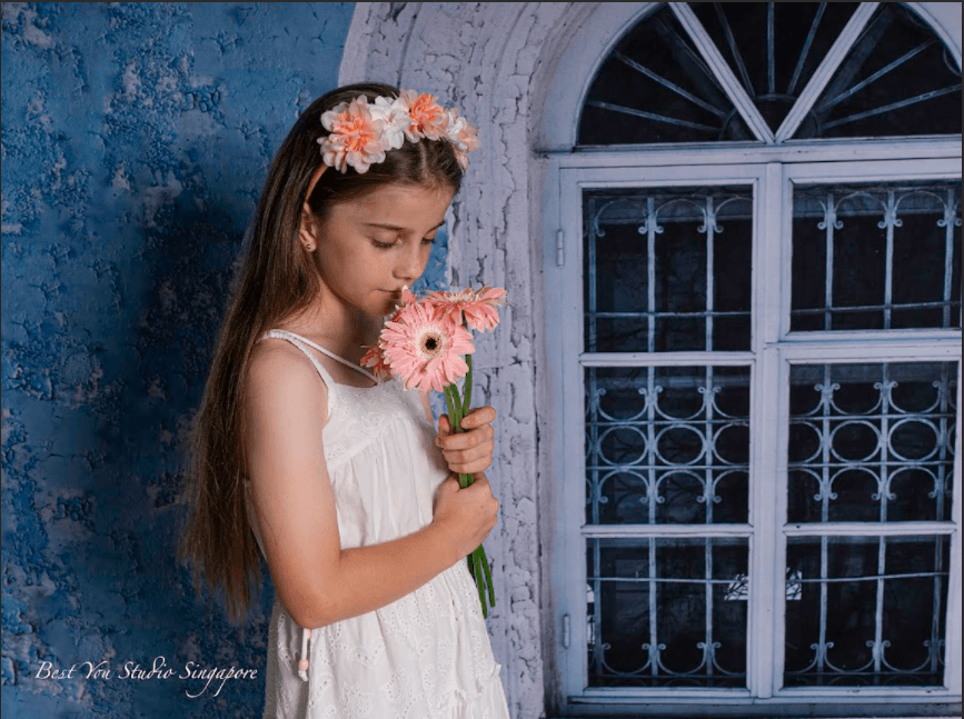 Blue Weathered Wall White Window Church Backdrop for Photography SBH0178