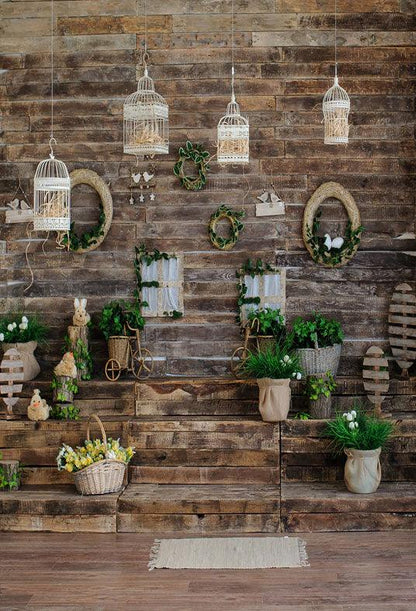 Brown Wooden Stairs Spring Easter Backdrop for Photography Prop