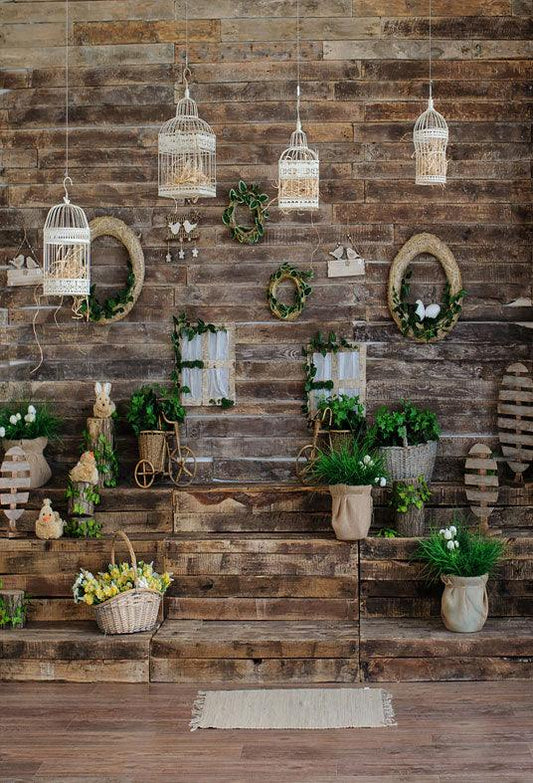 Brown Wooden Stairs Spring Easter Backdrop for Photography Prop