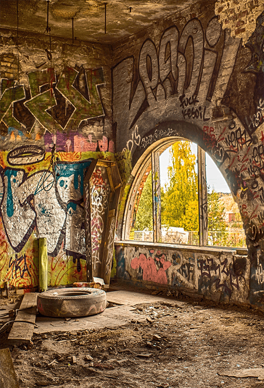Abandoned Factory Colourful Graffiti Backdrop for Photography SBH0177