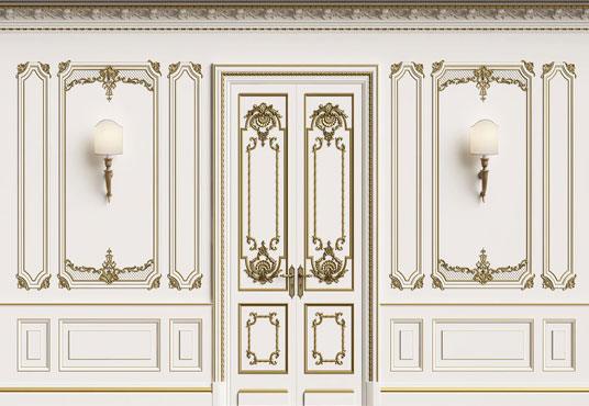 Luxurious Wedding Gold Texture White Wall Door Backdrop for Studio Prop