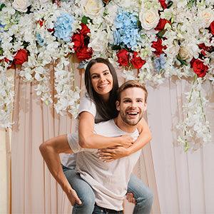 Red and blue Floral Curtain Backdrop Photography Backdrops for Pictures Newborn Birthday Wedding Party Decoration