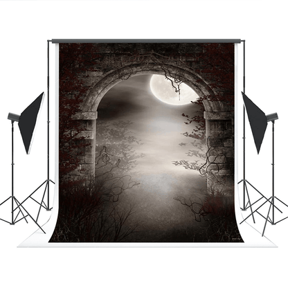 Halloween Door Bright Moon Branches Photography Backdrops