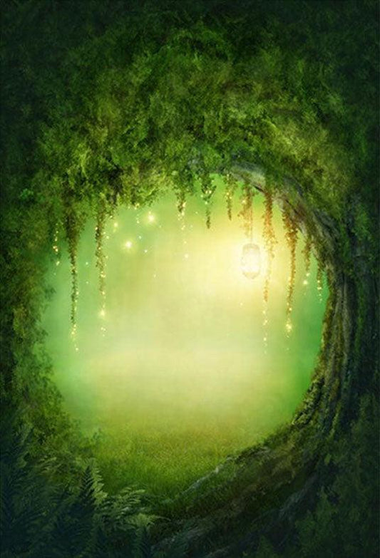 Fairytale Magic Tree Hole Green Children Backdrop for Party