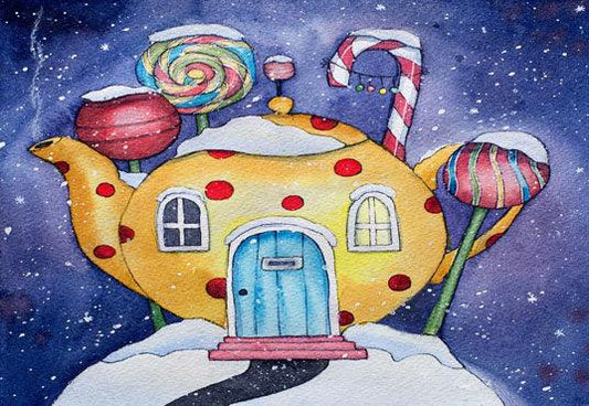 Snow Winter Teapot Christmas Photography Backdrops