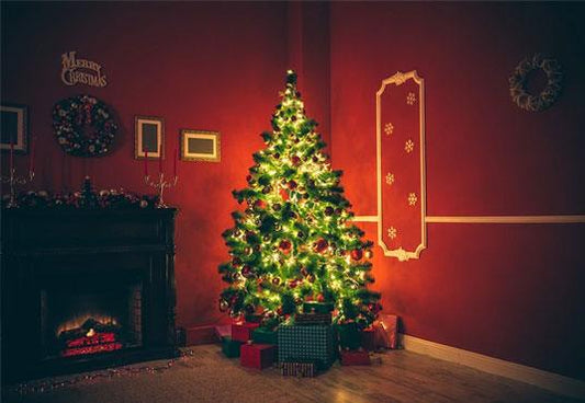Merry Christmas Wood Floor Red Backdrop for Photography