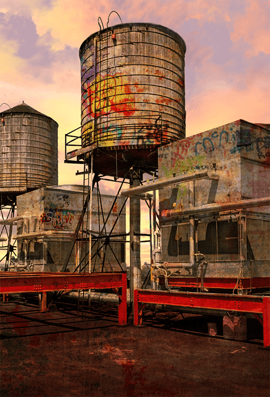 Rusty Water Tower Background Backdrop for Photography SBH0202
