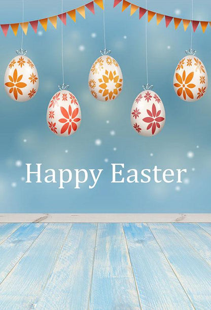 Light Blue Happy Easter Wood Floor Eggs Photography Backdrops