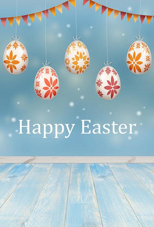 Light Blue Happy Easter Wood Floor Eggs Photography Backdrops