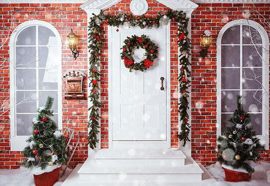 Merry Christmas Red Brick Photo Backdrop for Photography