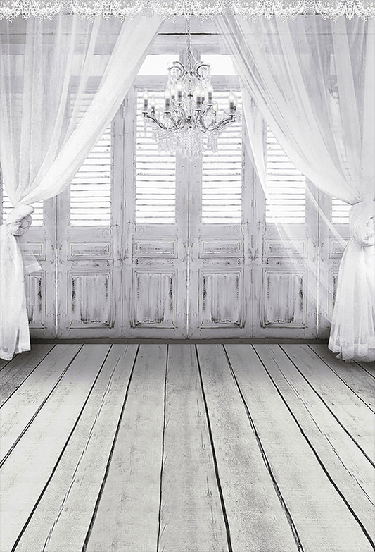 Wood Floor White Window With Curtain Backdrop Background for Photography SBH0149
