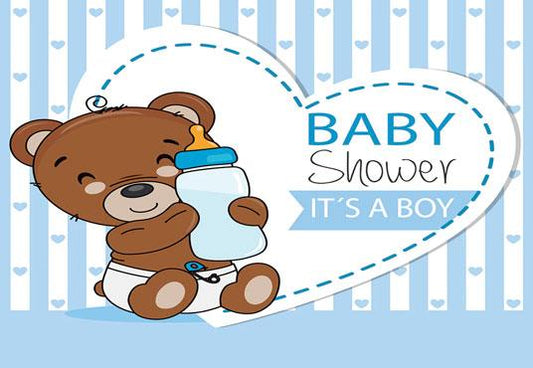 Brown Teddy Bear Baby Shower Backdrop Boy Baby Shower KEH01882