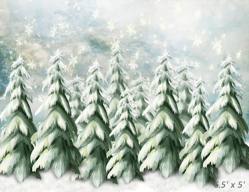 Green Pine Trees With Lights Christmas Background for Studio photography SBH0272