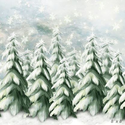 Green Pine Trees With Lights Christmas Background for Studio photography SBH0272