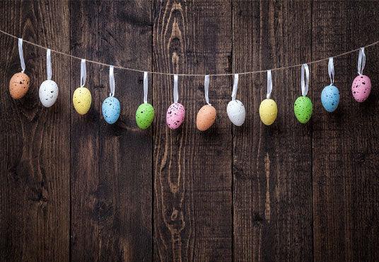Brown Wood Wall Colorful Eggs Backdrop for Easter